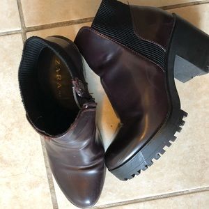 Zara Burgundy Platform Ankle Boots